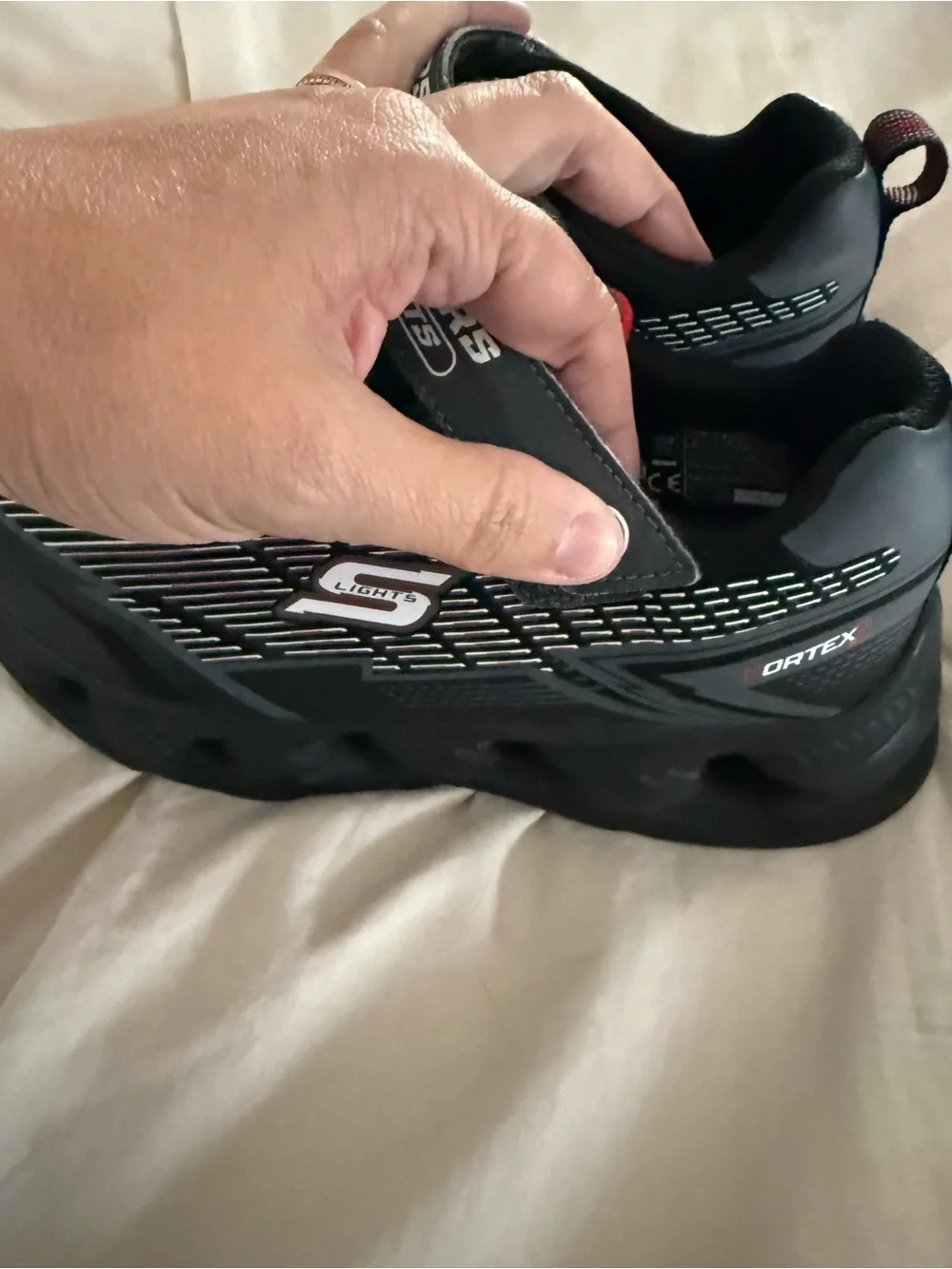 Skechers S-Lights Ortex Light-Up Sneakers Boys Size 2 Black Red